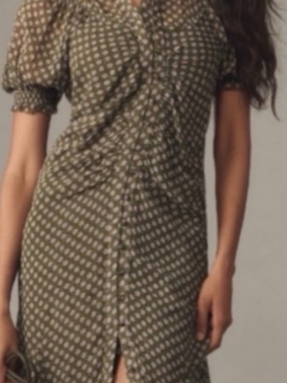 Anthropologie Olive Midi Dress with White Dot Print size 6